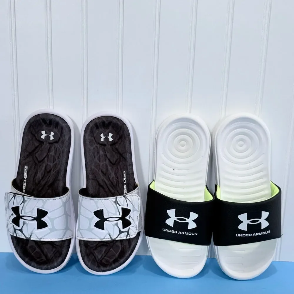 Bundle of 2 Under‎ Armour Black and White Slide Sandals Size 3Y